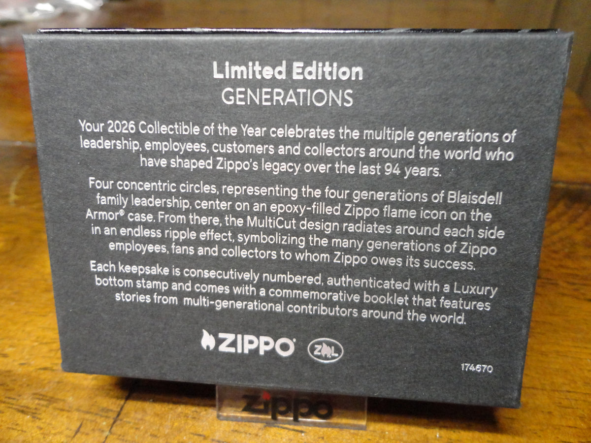 2026 ZIPPO COLLECTIBLE OF THE YEAR GENERATIONS BLACK ICE ARMOR ZIPPO LIGHTER